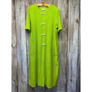 Rare Vintage 60s Mid Century Lime Green Glam Terry Bath House Robe | Large